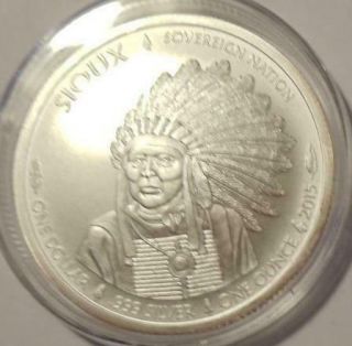 Native American 2015 Sioux Indian Chief & Buffalo Solid 1 Oz.  999 Silver Bu