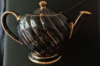 Vintage Sadler Black And Gold Swirl Teapot