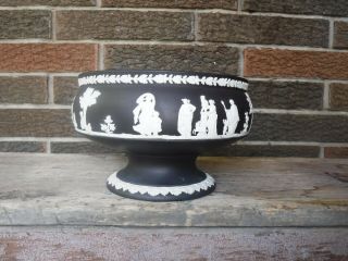 Vintage Black Wedgwood Jasperware Footed Pedestal Bowl