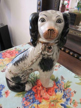 Antique Staffordshire Spaniel Dog Figurine Black And White