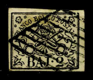 Roman States,  Italy: 1852 19th Century Classic Era Stamp Sct 3 Cv $72.  50 Sound