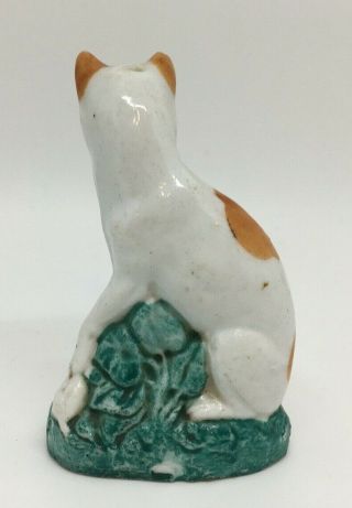 Antique Staffordshire Pottery Cat Figurine Small Seated with Mouse 3