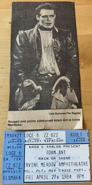 1984 Adam Ant Mr Mister Irvine Meadows La Ca Concert Ticket Stub & Ad 4/27/84