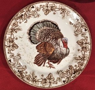 Williams Sonoma PLYMOUTH TURKEY Thanksgiving Autumn Fall DINNER PLATES Set/4 2