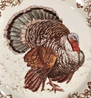 Williams Sonoma PLYMOUTH TURKEY Thanksgiving Autumn Fall DINNER PLATES Set/4 3