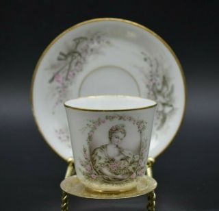 Boyer Old Paris French Porcelain Hand Painted Portrait Lady Cup & Saucer G