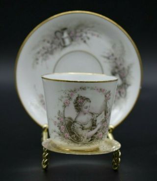 Boyer Old Paris French Porcelain Hand Painted Portrait Lady Tea Cup & Saucer D