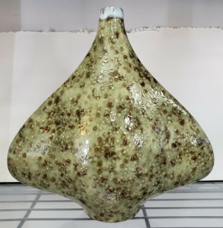 Vintage Mid Century Modern Green Ceramic Brown Speckled Vase Signed D 3