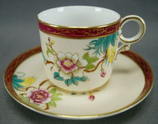 Royal Worcester Aesthetic Period Hand Colored Floral Ivory & Maroon Coffee Cup B