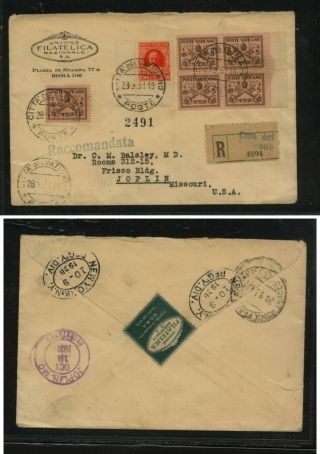 Vatican City 11 On Stamp Dealer Registered Cover To Us 1931 Kl0428
