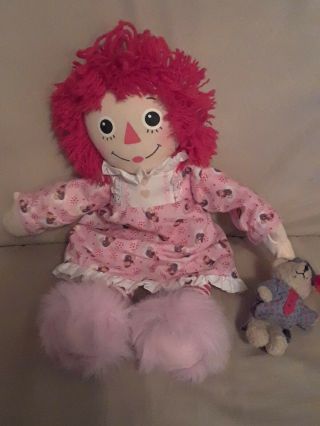 2002 Hasbro Bedtime Raggedy Ann 14 " Soft Doll With Teddy Bear.