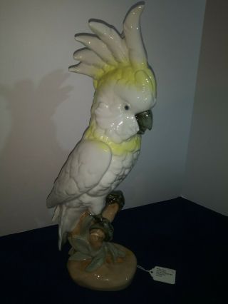 Vintage Royal Dux Yellow 16 " Sulphur Crested Cockatoo Bird Figurine