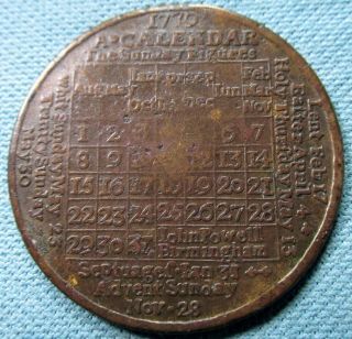 1779 Calendar Medal Rare Revolutionary War Colonial - John Powell British (dc)