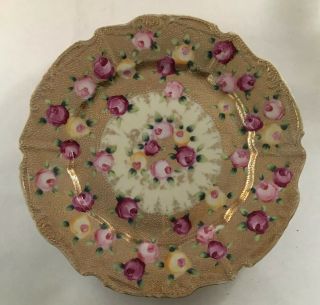 Vintage Nippon Royal Kinran Porcelain Plate Gilt Gold With Pink Red Yellow Rose