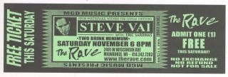 Rare Steve Vai & Eric Sardinas 11/6/99 Milwaukee Wi The Rave Concert Ticket