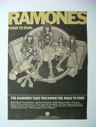 1978 - The Ramones - Road To Ruin - Poster Size Full Page Press Advert