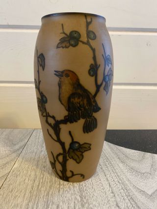 L.  Hjorth Pottery Vase Bornholm Denmark Danish Pottery Bird And Berries Vase