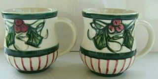 Two Gail Pittman Hollylujah Signed Cups Mugs Christmas Holly Berry