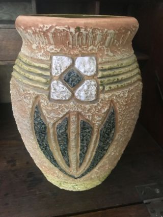Vtg Antique Roseville Pottery Mostique Pattern 10.  5” Vase Arts & Crafts Period