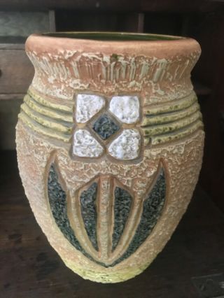 Vtg Antique Roseville Pottery Mostique Pattern 10.  5” Vase Arts & Crafts Period 2