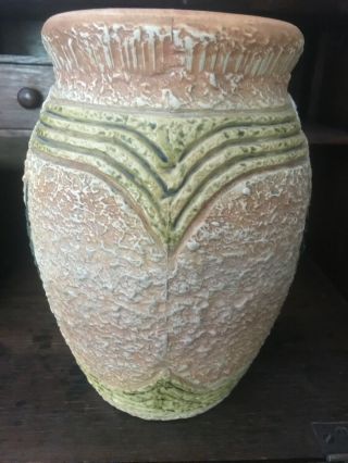 Vtg Antique Roseville Pottery Mostique Pattern 10.  5” Vase Arts & Crafts Period 3