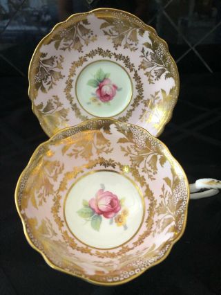 Paragon Pink Gold Rose Cup Saucer Double Warrant