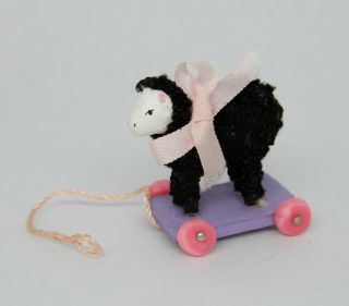 Vintage Black Sheep Nursery Pull Toy Artisan Dollhouse Miniature 1:12