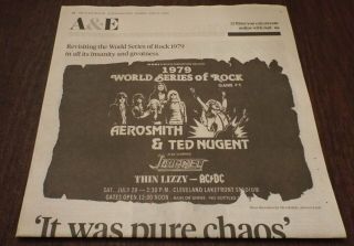 Aerosmith 1979 World Series Of Rock Ted Nugent Cleveland Newspaper Article 2020