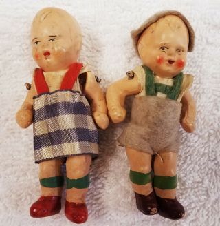 Vintage German Bisque Dolls Wire Jointed 3in Boy And Girl