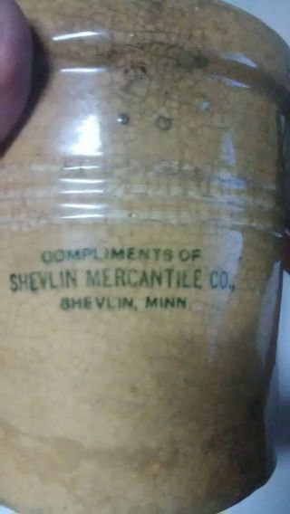 " World " Beater Jar Yellow Ware Stoneware Brush Mccoy Shevlin Merc.  Shevlin Minn.