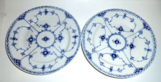 (2) Vintage Royal Copenhagen Blue Fluted Half Lace Salad Plates 573