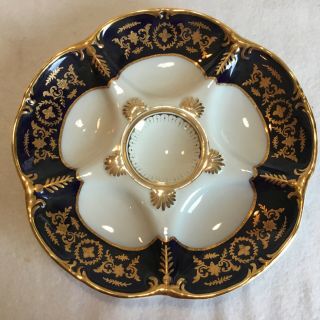 Vintage Large Limoges 9 5/8” Oyster Plate Cobalt Blue And Heavy Gold Trim