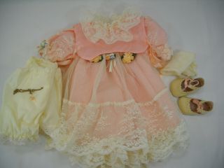Vtg Doll Outfit Clothes 20 " Pink Satin Lace Dress Necklace Shoes Porcelain Doll