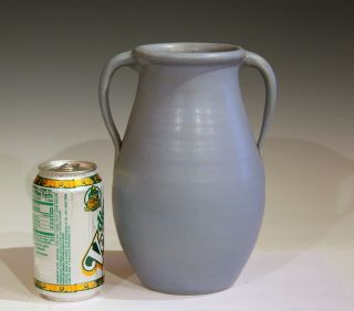 Vintage Zanesville Hand Turned Matt Blue Pottery Arts & Crafts Vase