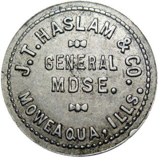 1917 Moweaqua Illinois Good For Token J T Haslam & Co