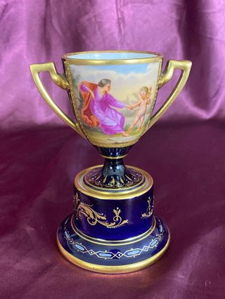 Antique Royal Vienna Hand Painted Vase Cup Maiden & Cherub Cleone Artist Signed