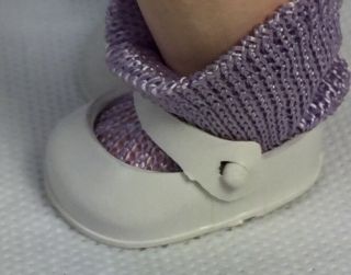 Vintage Ginny White Doll Shoes 1950 ' s with Lavender Purple Rayon Socks 2