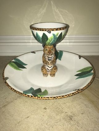Lynn Chase Jaguar Jungle Large Porcelain Chip And Dip Serving Piece