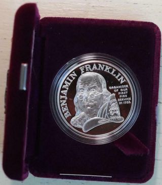 Uncirculated Proof Ben Franklin Firefighters Silver Medal