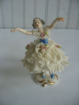Vtg Dresden Lace Figurine Ballerina 4 " Porcelain Volkstedt ?? Germany