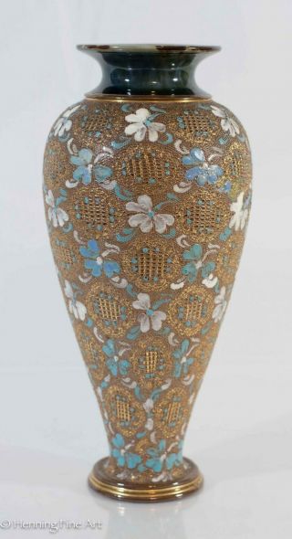 Antique Royal Doulton Slaters Hand Painted Large Vase 11inch (repaired)