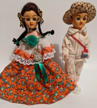 Vintage Spanish Costume 2 Plastic Dolls Souvenir Panama South America
