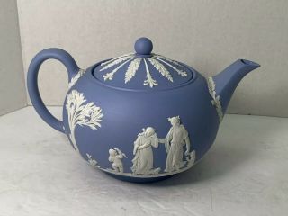 Vtg Wedgwood England Blue & White Jasperware Large Teapot 5 " Tall England