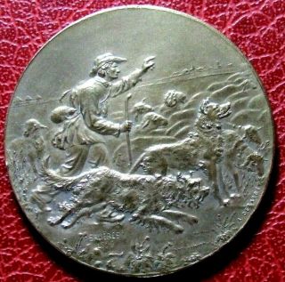 Art Nouveau Shepherd With Dogs & Sheep 1896 Medal By Desaide
