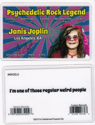 Psychedelic Rock Legend Janis Joplin Fun License Id Card For The Folk Singer Fan