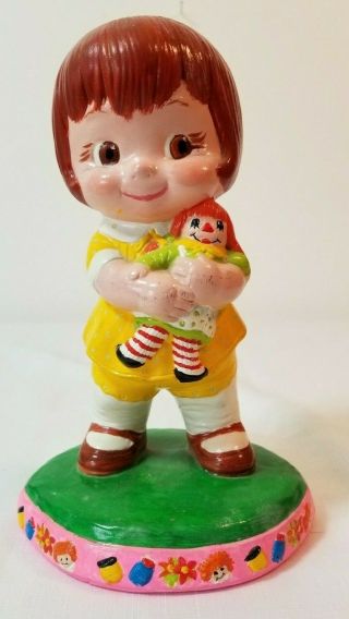 Vintage Ceramicchrome,  Inc.  Hand - Painted Little Girl & Raggedy Ann Doll Figurine