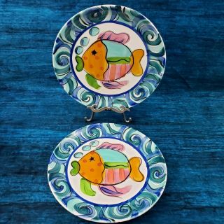 Vicki Carroll Splish Splash 10 In Dinner Plates Set Of Two 1994 Whimsical Fish
