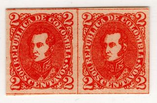 Colombia - Late Classic - Watermarked 2c Imperf Pair Error - Sc 133c - 1887 Rrr