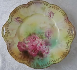 Antique Rs Prussia Floral Hand Painted Handled Cake Plate/platter Marked 11,  5 "