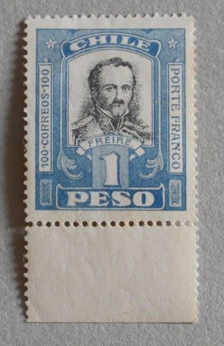 Chile 1911 – Ramon Freire – Proof Of A 1 Peso Stamp In Blue & Black / White